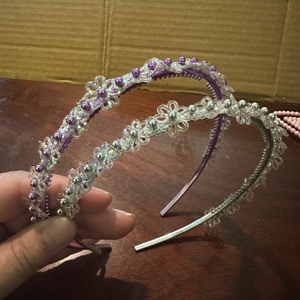 Elegant Silver and Purple Floral Headbands